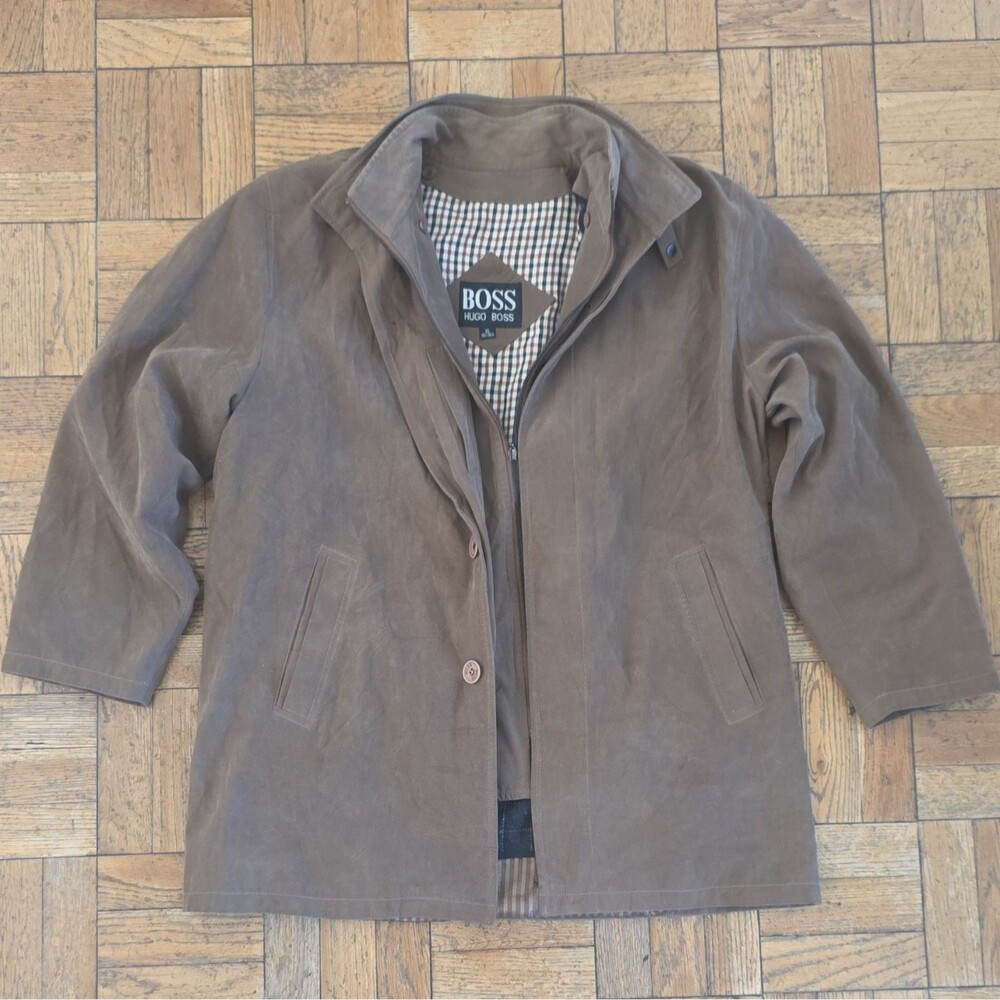 Vintage Hugo Boss Brown Suede Field Jacket Men’s Plaid Lined Casual Coat - As Is
